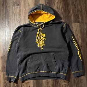 Verbal Assault Gray Hoodie Sweatshirt Yellow Tattoo Tribal‎ JNCO Graphic Mens M